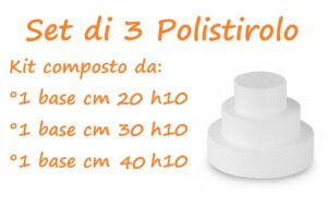 Set da 3 Basi di Polistirolo per Torte Altezza 10 cm(20 cm h10 - 30 cm h10 - 40 cm h10)