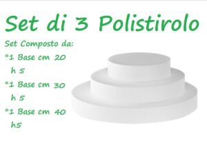 Set da 3 Basi di Polistirolo per Torte Tondo Altezza 5 cm(20 cm h 5 - 30 cm h 5 - 40 cm h 5)