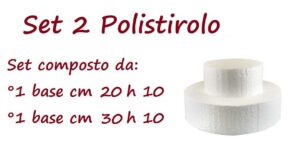 Set da 2 Basi di Polistirolo per Torte Tondo Altezza 10 cm(1 Polistirolo 20 cm h 10 - 1 Polistirolo 30 cm h10 )