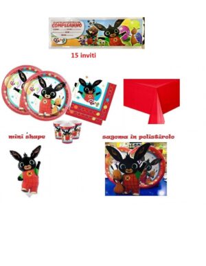KIT FESTA BING 8 PIATTI,8 BICCHIERI,16 TOVAGLIOLI,1 TOVAGLIA,1 SAGOMA IN POLISTIROLO,1 MINI SHAPE BING  15 INVITI