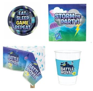 KIT 32 OSPITI FORTNITE BATTLE ROYAL COORDINATO TAVOLA (32 PATTI,32 BICCHIERI,32 TOVAGLIOLI,1 TOVAGLIA)