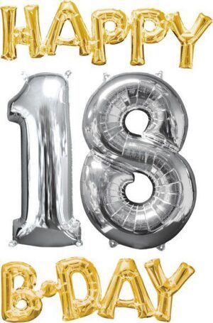Palloni foil Set Happy B-DAY 18 oro e argento