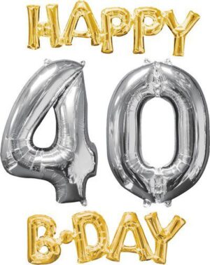 Palloni foil Set Happy B-DAY 40 oro e argento