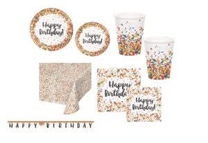 KIT 16 OSPITI CON FESTONE SPRINKLES CODETTE COORDINATO TAVOLA (16 PIATTI,16 TOVAGLIOLI,16 BICCHIERI,1 TOVAGLIA,1 FESTONE)