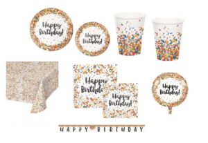 KIT 16 OSPITI CON FESTONE  E PALLONE FOIL SPRINKLES CODETTE COORDINATO TAVOLA