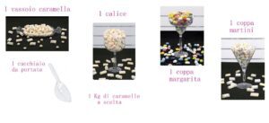 KIT  4 COPPE   PER CARAMELLATA CON 1 KG DI CARAMELLE E 1 CUCCHIAIO DA PORTATA