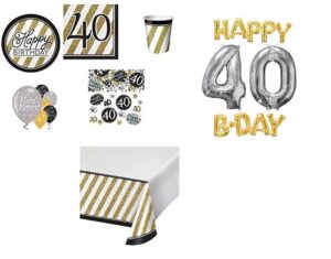 KIT  COORDINATO TAVOLA 24  OSPITI COMPLEANNO 40 ANNI CON PALLONI E  FESTONE