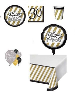 KIT  COORDINATO TAVOLA 24  OSPITI COMPLEANNO 30 ANNI CON PALLONI