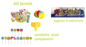 Kit Party Me Contro Te Festa Compleanno Coordinato Tavola con tovaglia sagoma in polistirolo e candeline Buon Compleanno