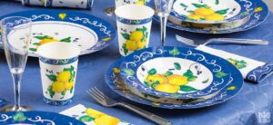 KIT  COORDINATO TAVOLA 16 OSPITI DECORO SORRENTO CON TOVAGLIA