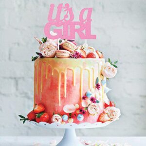 Cake Topper Decorazione It's a Girl 20 x 17 cm rosa glitterato