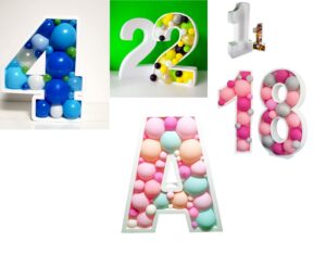 PORTA PALLONCINI NUMERI /LETTERE IN POLISTIROLO FESTA MATRIMONIO COMPLEANNO BATTESIMO LAUREA EVENTI