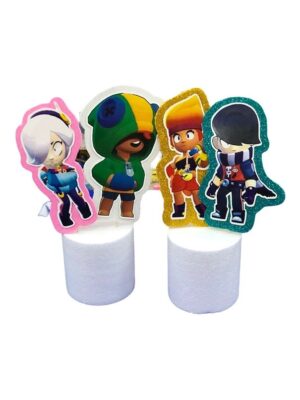 4 PERSONAGGI BRAWL STARS CAKE TOPPER CON FONDO GLITTER