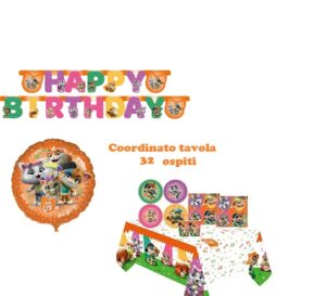 KIT 32 OSPITI COORDINATO TAVOLA CON FESTONE E PALLONE  (32 PIATTI,40 TOVAGLIOLI,32 BICCHIERI, TOVAGLIA, FESTONE PALLONE)