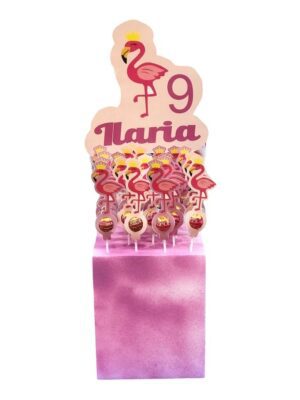 20 CHUPA CHUPA CON  BASE E TOPPER PERSONALIZZATO FENICOTTERO