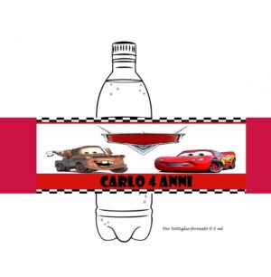 Cars Disney Etichette adesive per acqua Cars Disney Personalizzabili pz 12