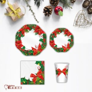 KIT 8 OSPITI  CHRISTAMAS HARMONY NATALE (8 piatti piani-8 piatti dolce-8 bicchieri- 20 tovaglioli)