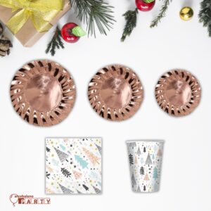 KIT 6 OSPITI CHRISTMAS ORO GOLD VIBES PIATTI NATALE(6 sottopiatti-8 piatti piani-8 piatti dolce -8 bicchieri- 20 tovaglioli)