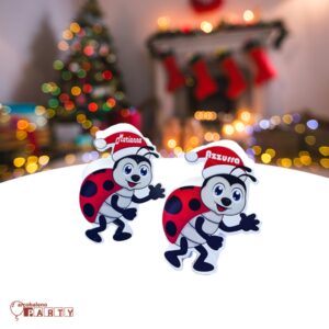 6 SEGNAPOSTO COCCINELLA CON CAPPELLO DI BABBO  NATALE IN POLISTIROLO PERSONALIZZATO