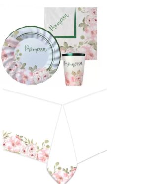 KIT 16 OSPITI  COORDOINATO TAVOLA PROMESSA FLOREAL CON TOVAGLIA