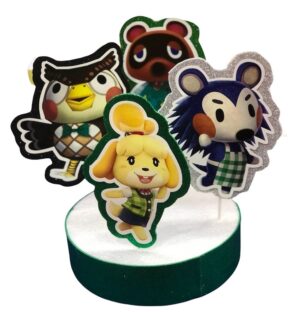 4 PERSONAGGI ANIMAL CROSSING CAKE TOPPER CON FONDO GLITTER