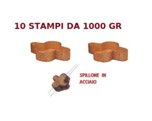 SPILLONE IN ACCIAIO CON 10 STAMPI PER COLOMBA 1000 GR IN CARTA FORNO MONOUSO - 10 PEZZI DA 1000 gr
