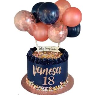 KIT TOPPER  PER TORTA  PALLONCINI CON CORIANDOLI PER TORTA blu/ chic rosa