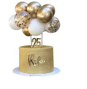 KIT TOPPER  PER TORTA  PALLONCINI CON CORIANDOLI PER TORTA PANNA/ORO