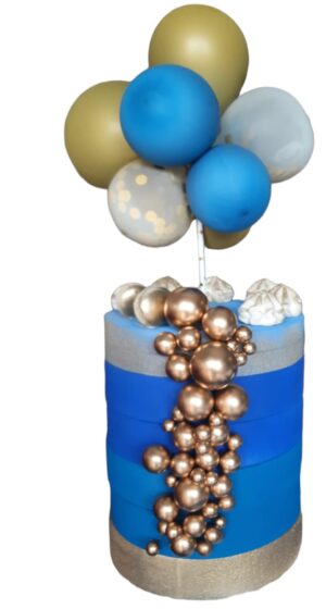 TORTA SCENOGRAFICA IN POLISTIRENE DELUXE CON ALZATA E CAKE TOPPER BALLONS