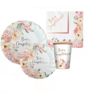 Kit 50 pz Buon Compleanno Rose Gold coordinato Tavola Farfalla