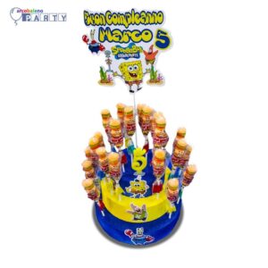 20 LECCA LECCA A FORMA DI MINI BURGER CON  BASE E TOPPER PERSONALIZZATO  TEMA SPONGEBOB