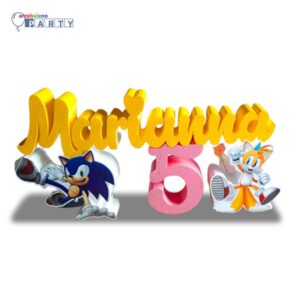 SAGOMA IN POLISTIROLO  CON NOME NUMERO  PERSONALIZZATO E PERSONAGGI SONIC E TAILS
