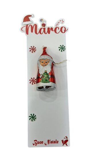 10 BABBO NATALE IN CIOCCOLATO A LATTE SU CARTONCINO CON NOME PERSONALIZZATO GADGET DI FINE FESTA