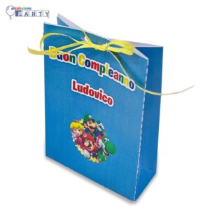 12 Scatole MARIO BROS Modello Shopping Personalizzabili per confetti caramelle