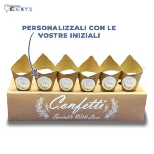 SUPPORTO CON 24 Coni PORTARISO per Matrimoni in Carta Kraft Personalizzabili con Le INIZIALI degli SPOSI