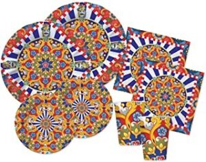 16 OSPITI COORDINATO TAVOLA SICILIA CON TOVAGLIA( 16 piatti dolce,16 piatti piani 16 bicchieri,20 tovaglioli,1 tovaglia))