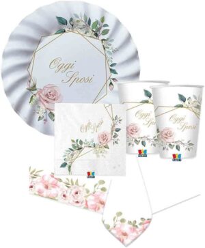 KIT  16  OSPITI  COORDINATO TAVOLA SPOSI FLORAL GEOMETRIC