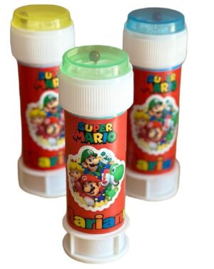 20 BOLLE DI SAPONE TEMA MARIO BROS CON  BOLLINO PERSONALIZZATO