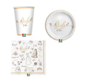 KIT FESTA 8 OSPITI BRIDE TO BE COORDINATO TAVOLA(8 PIATTI,8 BICCHIERI, 20 TOVAGLIOLI)