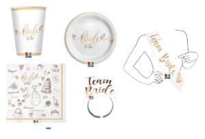 KIT FESTA 8 OSPITI BRIDE TO BE COORDINATO TAVOLA CON FASCIA E FRONTINI