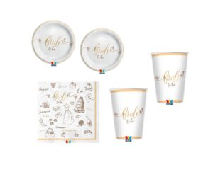 KIT FESTA 16 OSPITI BRIDE TO BE COORDINATO TAVOLA(16 PIATTI,16 BICCHIERI, 20 TOVAGLIOLI)
