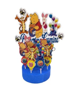 KIT CHUPA CHUPS WINNIE THE POOH CON BASE E TOPPER PERSONALIZZATO