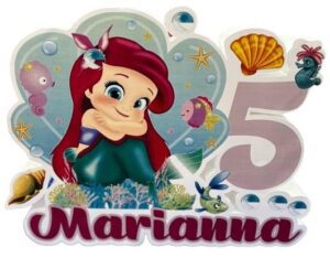Sagoma in polistirolo  personalizzata con nome ed età la Sirenetta Ariel con stapa frontale ideale per allestire tavoli e torte
