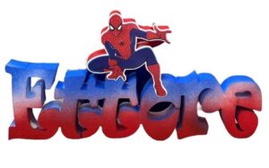 Nome in polistirolo  pesonalizzato colorato con sagoma spiderman