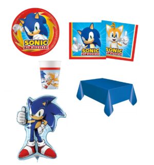 Kit 16 ospiti Sonic con tovaglia e pallone mylar alzezza cm 64