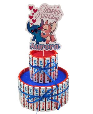 Torta di barrette Kinder  con topper personalizzato tema Stitch pz 42
