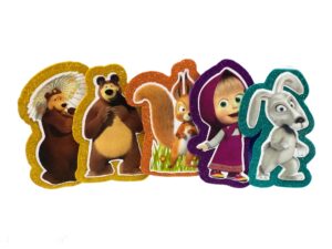 5 PERSONAGGI MASHA E ORSO CAKE TOPPER CON FONDO GLITTER