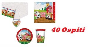 KIT FESTA 40 OSPITI FARM FATTORIA COORDINATO TAVOLA ( 40 PIATTI 40 BICCHIERI 40 TOVAGLIOLI 1 TOVAGLIA)