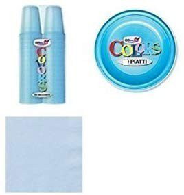 COORDINATO TAVOLA MONOCOLORE CELESTE PLASTICA n.25 (100 BICCHIERI, 50 PIATTI,150 TOVAGLIOLI)