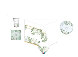 Kit 12 ospiti 25 Anniversario di Matrimonio Eucalipto coordinato tavola